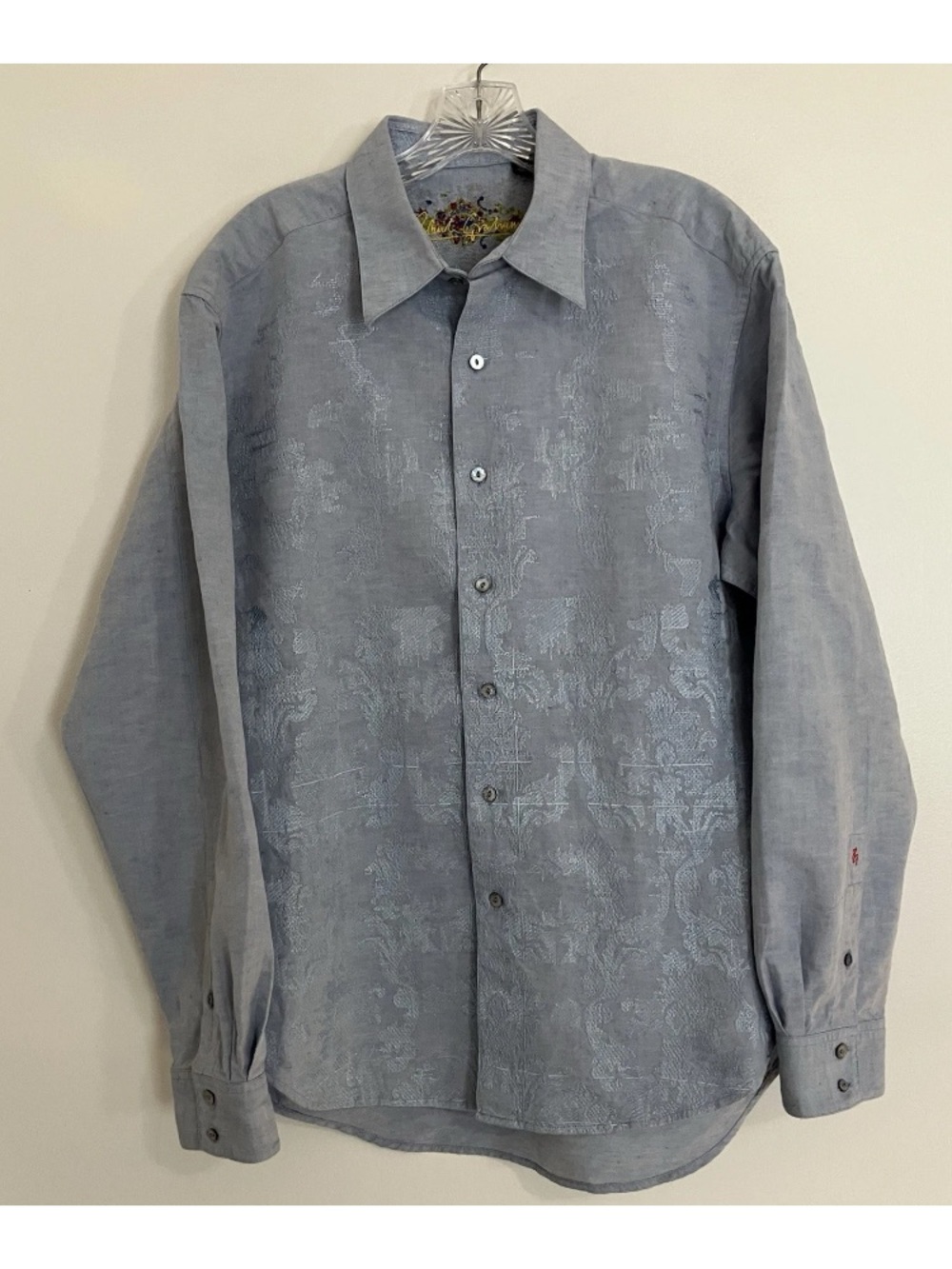 Robert Graham Shirt Men’s Large Blue Linen Cotton Classic Fit Woven Tapestry